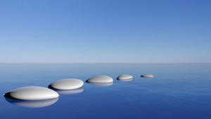 Zen stones in the blue water